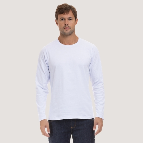 CAMISETA DESERT MANGA LONGA COMFORT ALGODÃO LISA BRANCO MASCULINO ADULTO