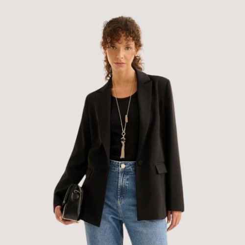CASACO LEZ A LEZ BLAZER ALFAIATARIA PRETO FEMININO ADULTO