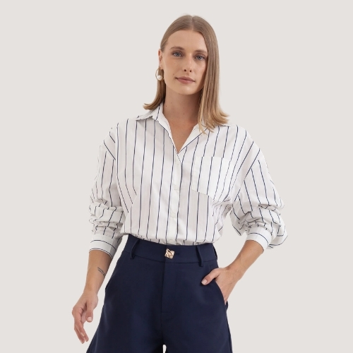 CAMISETE MAMÕ MANGA LONGA ALGODÃO LISTRADO OFFWHITE FEMININO ADULTO