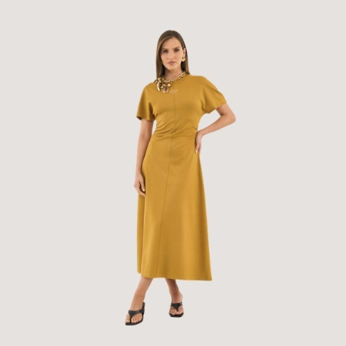 VESTIDO COLCCI MANGA CURTA LONGO MARROM FEMININO ADULTO
