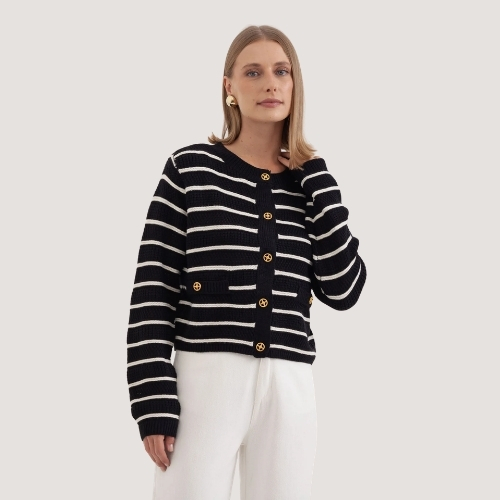 CASACO MAMÕ TRICÔ CARDIGAN PRETO FEMININO ADULTO