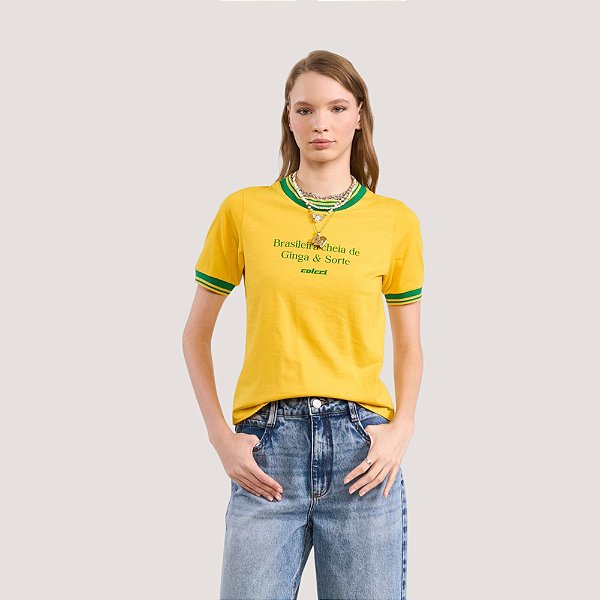 BLUSA COLCCI MANGA CURTA T-SHIRT AMARELO FEMININO ADULTO