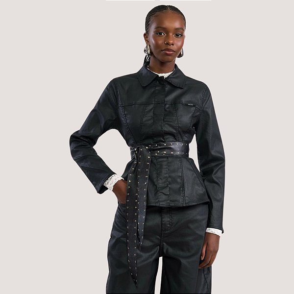 JAQUETA COLCCI BRIM RESINADO PRETO FEMININO ADULTO