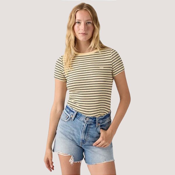 BLUSA LEVIS MANGA CURTA T-SHIRT ALGODÃO BEGE FEMININO ADULTO