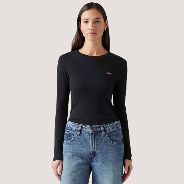BLUSA LEVIS MANGA LONGA ALGODÃO PRETO FEMININO ADULTO
