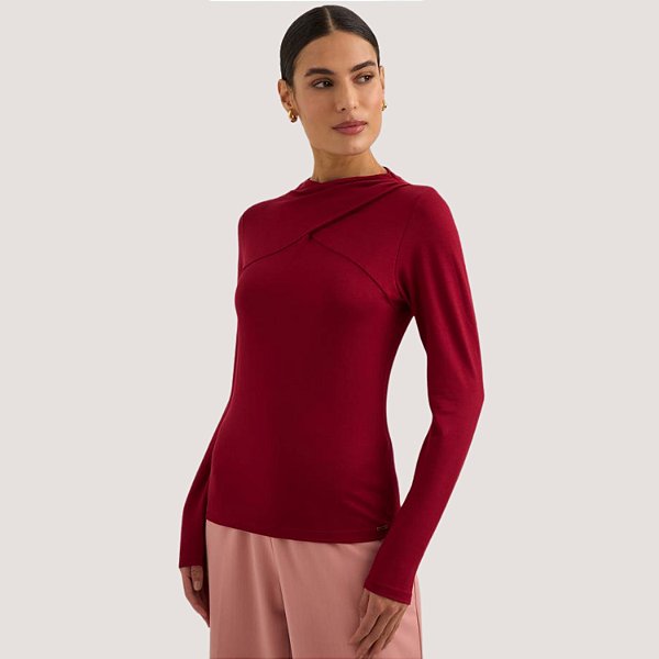 BLUSA LEZ A LEZ MANGA LONGA MALHA VINHO FEMININO ADULTO