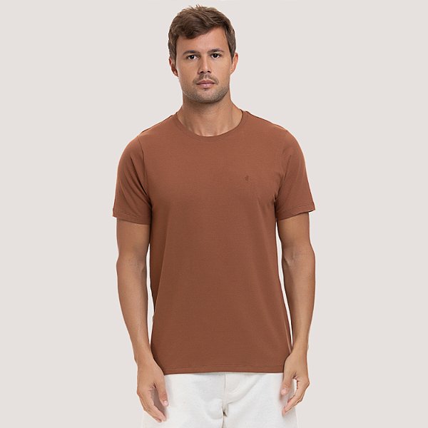 CAMISETA DESERT MANGA CURTA SLIM ALGODÃO E ELASTANO LISO MARROM MASCULINO ADULTO