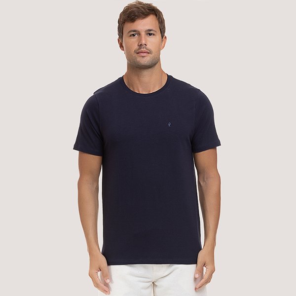 CAMISETA DESERT MANGA CURTA SLIM ALGODÃO E ELASTANO LISO AZUL MARINHO MASCULINO ADULTO
