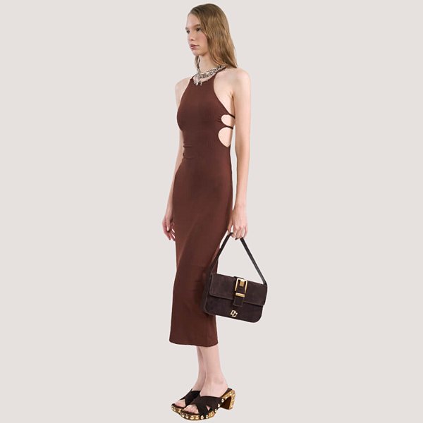 VESTIDO COLCCI REGATA MIDI VISCOSE MARROM FEMININO ADULTO