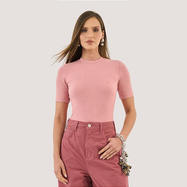 BLUSA COLCCI MANGA CURTA CANELADA ROSA FEMININO ADULTO