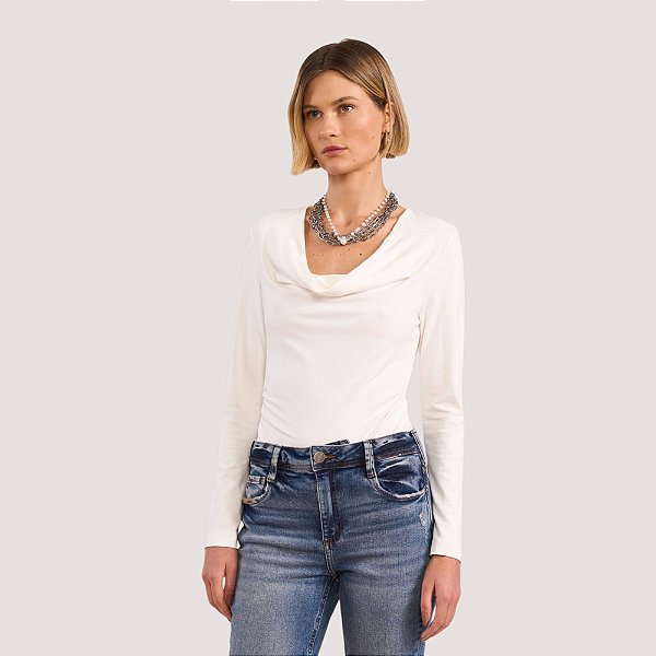 BLUSA COLCCI MANGA LONGA VISCOSE COM ELASTANO OFFWHITE FEMININO ADULTO