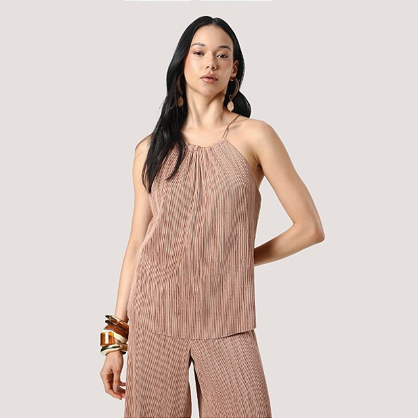 BLUSA SLY REGATA PLISSADA BEGE FEMININO ADULTO