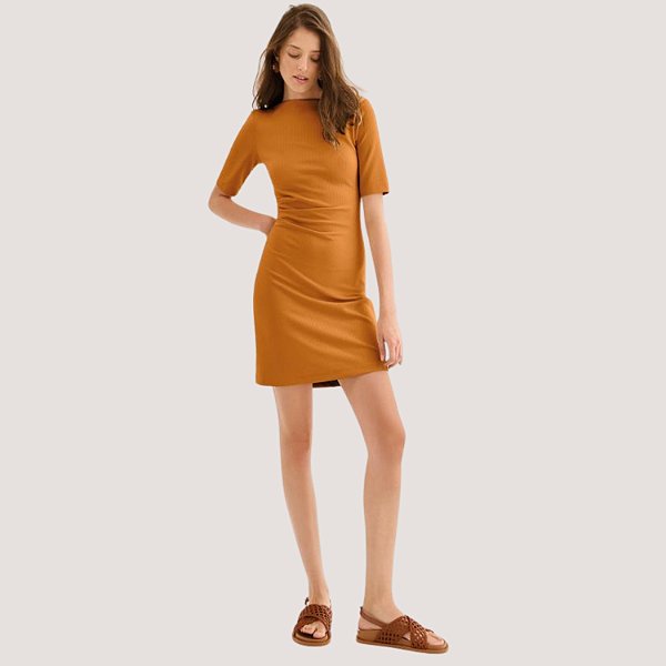 VESTIDO LEZ A LEZ MANGA CURTA MALHA CURTO CARAMELO FEMININO ADULTO
