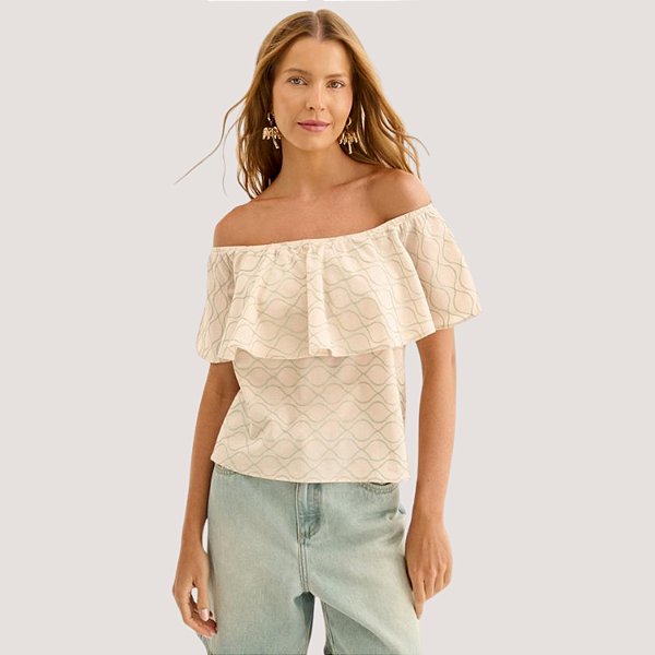 BLUSA LEZ A LEZ TOMARA QUE CAIA BORDADO BEGE FEMININO ADULTO