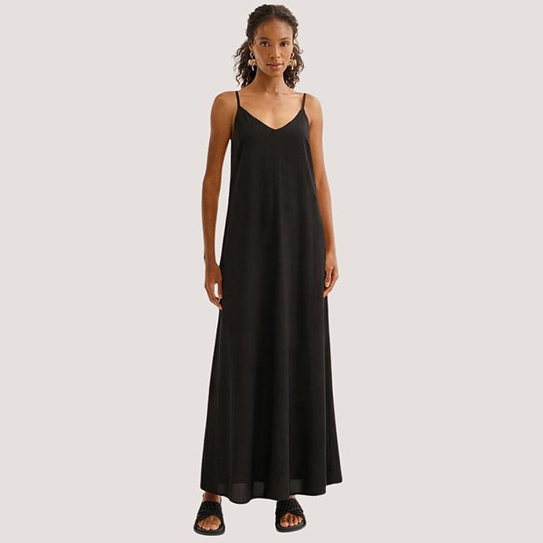 VESTIDO LEZ A LEZ REGATA VISCOSE PRETO LONGO FEMININO ADULTO