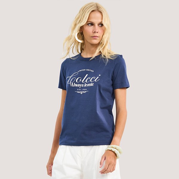 BLUSA COLCCI MANGA CURTA T-SHIRT ALGODÃO AZUL MARINHO FEMININO ADULTO