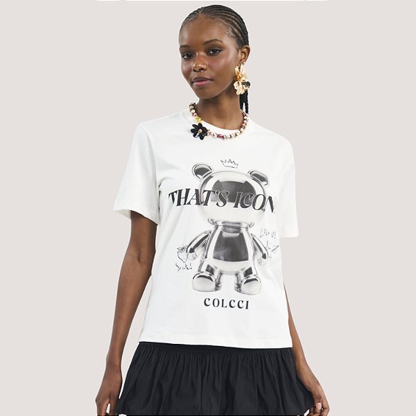 BLUSA COLCCI MANGA CURTA T-SHIRT ALGODÃO OFFWHITE FEMININO ADULTO