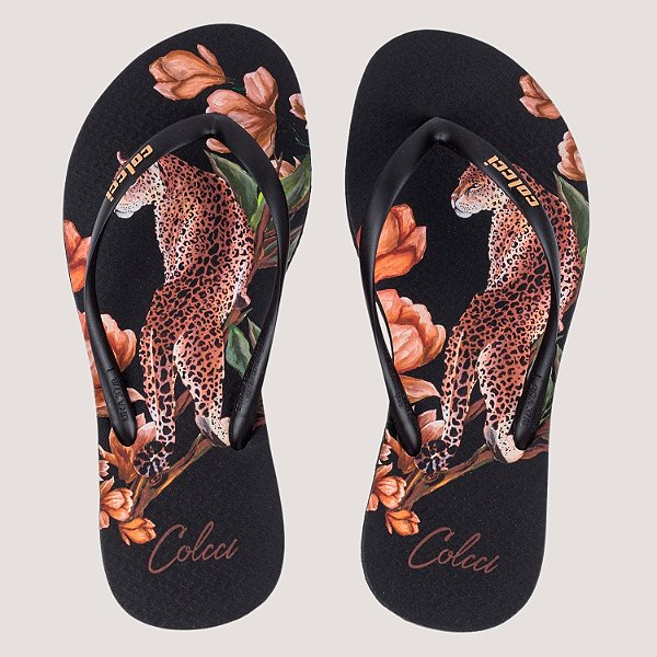 CHINELO COLCCI DEDO ACQUA FIORE ESTAMPADO PRETO FEMININO ADULTO