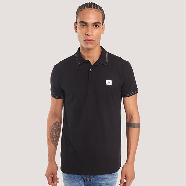POLO COLCCI MANGA CURTA SLIM PIQUE PRETO MASCULINO ADULTO