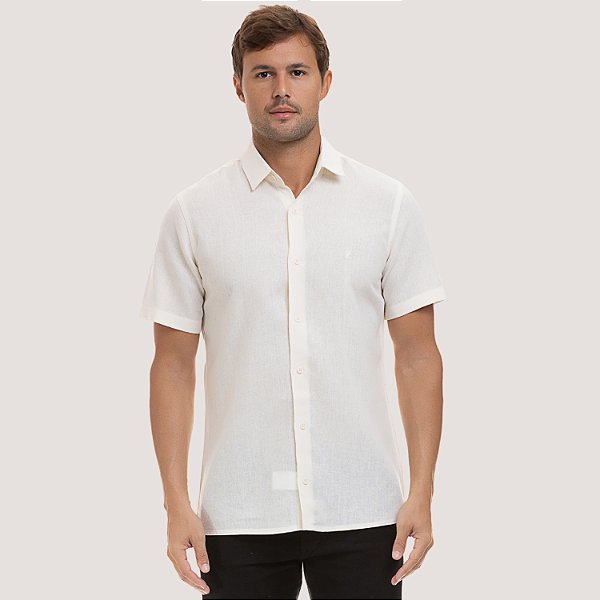CAMISA DESERT MANGA CURTA SLIM LINHO BEGE MASCULINO ADULTO