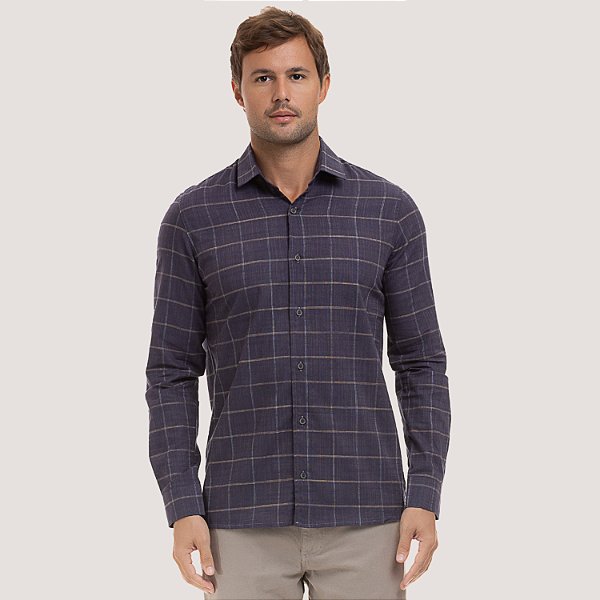 CAMISA DESERT MANGA LONGA SLIM ALGODÃO AZUL MARINHO MASCULINO ADULTO