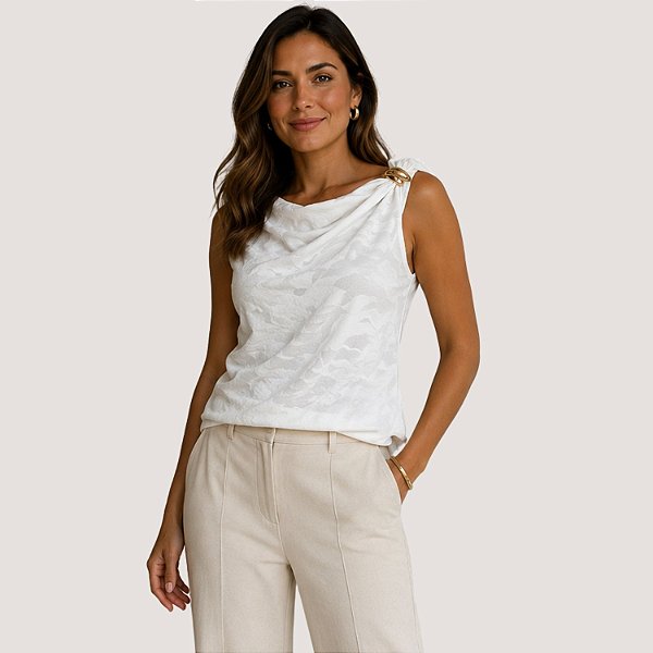 BLUSA SLY MANGA CURTA VISCOSE OFFWHITE FEMININO ADULTO