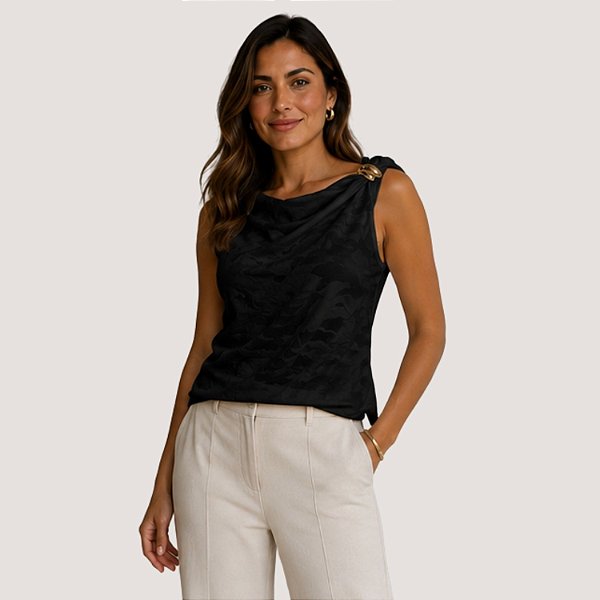 BLUSA SLY MANGA CURTA VISCOSE PRETO FEMININO ADULTO