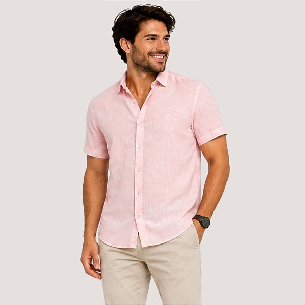 CAMISA DESERT MANGA CURTA SLIM ALGODÃO ROSA MASCULINO ADULTO