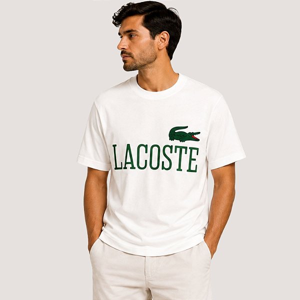 CAMISETA LACOSTE MANGA CURTA COMFORT ALGODÃO BRANCO MASCULINO ADULTO