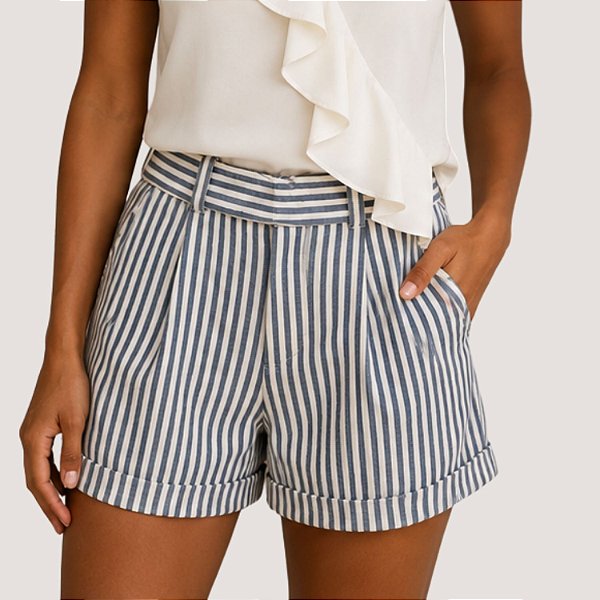 SHORT SLY BRIM ALFAIATARIA LISTRADO AZUL JEANS FEMININO ADULTO