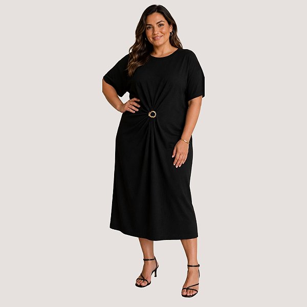 VESTIDO SLY MANGA CURTA MALHA PRETO FEMININO ADULTO