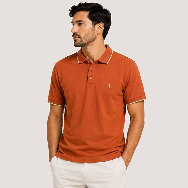 POLO RESERVA MANGA CURTA COMFORT ALGODÃO MARROM MASCULINO ADULTO