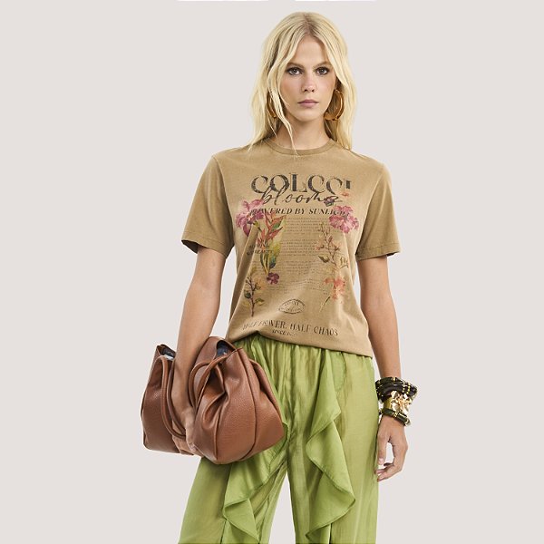 BLUSA COLCCI MANGA CURTA T-SHIRT MARROM FEMININO ADULTO
