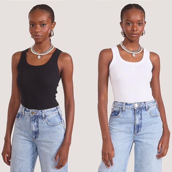 BLUSA COLCCI REGATA PACK COM DUAS PEÇAS PRETO E BRANCO FEMININO ADULTO
