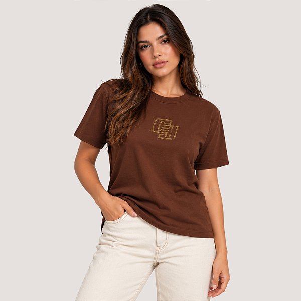 BLUSA COLCCI MANGA CURTA T-SHIRT MARROM FEMININO ADULTO
