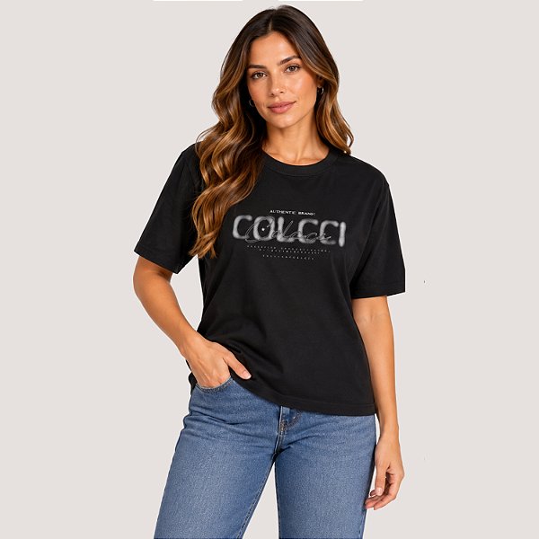 BLUSA COLCCI MANGA CURTA T-SHIRT PRETO FEMININO ADULTO