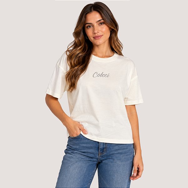 BLUSA COLCCI MANGA CURTA T-SHIRT OFFWHITE FEMININO ADULTO