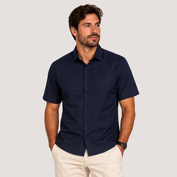 CAMISA RESERVA MANGA CURTA COMFORT ALGODÃO AZUL MARINHO MASCULINO ADULTO