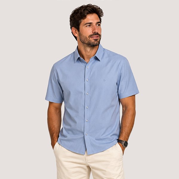 CAMISA RESERVA MANGA CURTA COMFORT ALGODÃO AZUL CLARO MASCULINO ADULTO