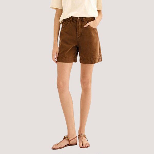 BERMUDA LEZ A LEZ BRIM BRUTO MARROM COMFORT FEMININO ADULTO