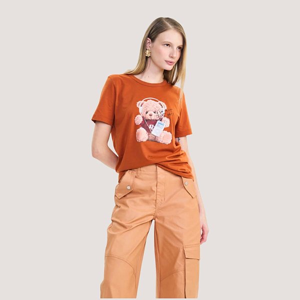 BLUSA COLCCI MANGA CURTA T-SHIRT MARROM FEMININO ADULTO