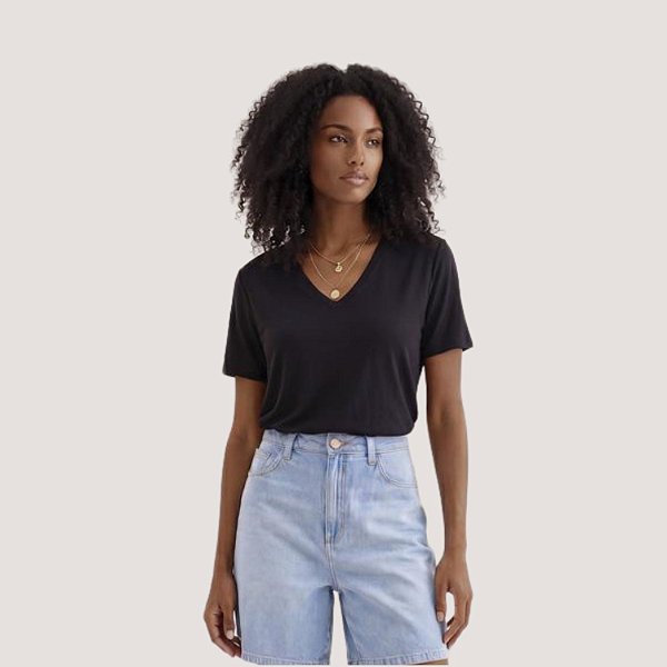 BLUSA LEZ A LEZ MANGA CURTA MODAL VISCOSE PRETO FEMININO ADULTO
