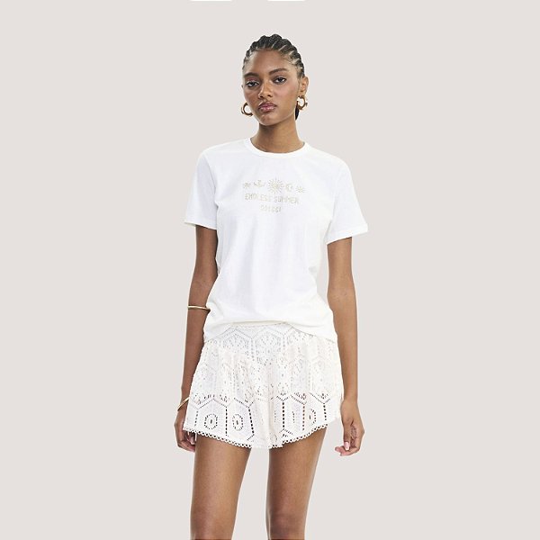 BLUSA COLCCI MANGA CURTA T-SHIRT OFFWHITE FEMININO ADULTO