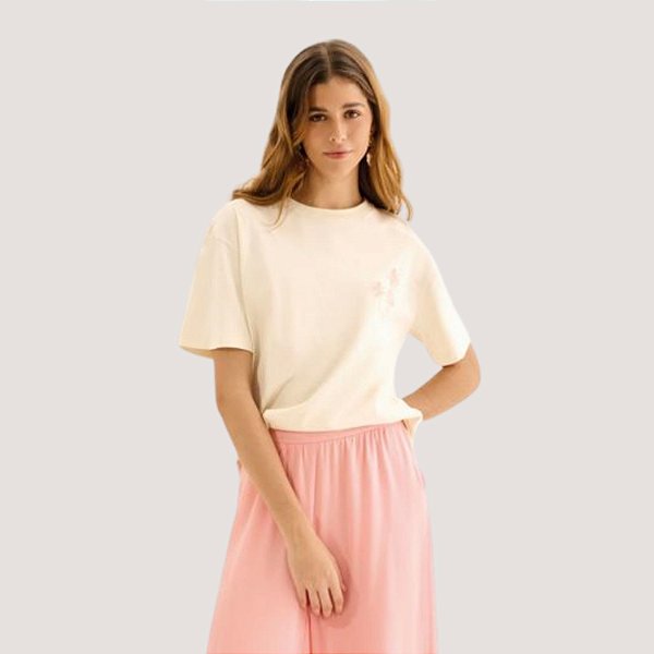 BLUSA LEZ A LEZ  MANGA CURTA T-SHIRT OFFWHITE ALGODÃO FEMININO ADULTO