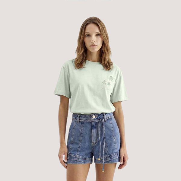 BLUSA LEZ A LEZ MANGA CURTA T-SHIRT VERDE ALGODÃO FEMININO ADULTO