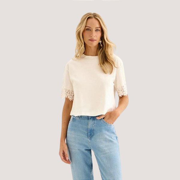 BLUSA LEZ A LEZ MANGA CURTA T-SHIRT OFFWHITE ALGODÃO FEMININO ADULTO