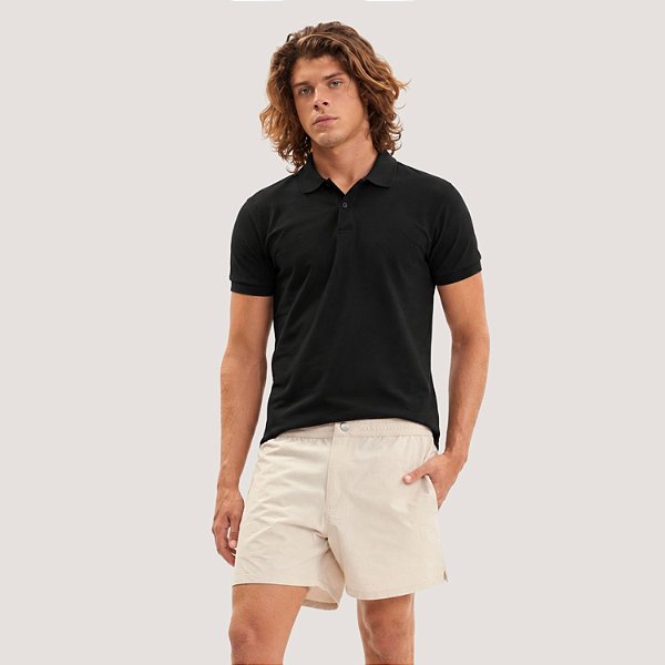 POLO COLCCI MANGA CURTA PRETO SLIM ALGODÃO MASCULINO ADULTO
