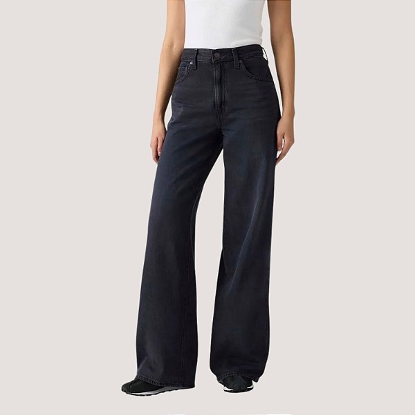 CALÇA LEVIS JEANS PRETO BRUTO WIDE LEG FEMININO ADULTO