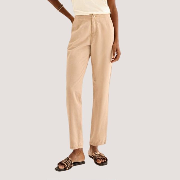 CALÇA LEZ A LEZ BRIM BRUTO MOM BEGE FEMININO ADULTO