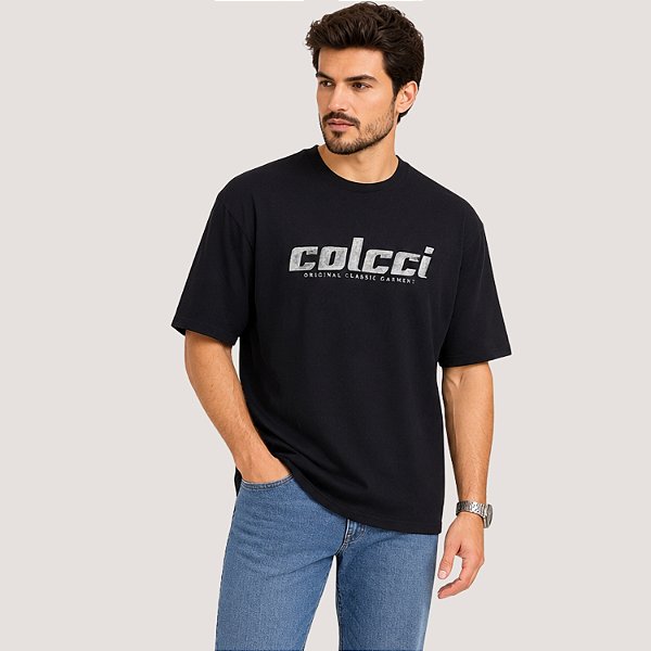 CAMISETA COLCCI MANGA CURTA SLIM ALGODÃO PRETO MASCULINO ADULTO